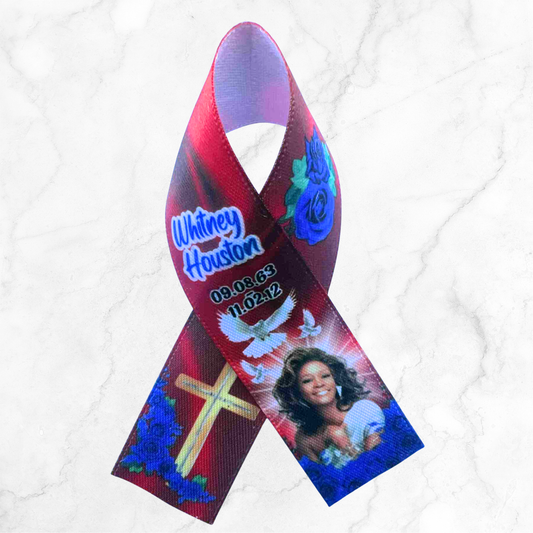 Personalised Memorial Ribbon β Custom Tribute Keepsake Whitney Red Blue Roses