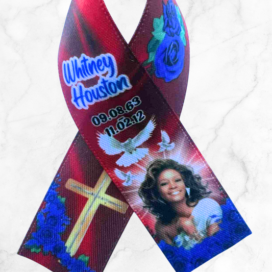 Personalised Memorial Ribbon β Custom Tribute Keepsake Whitney Red Blue Roses