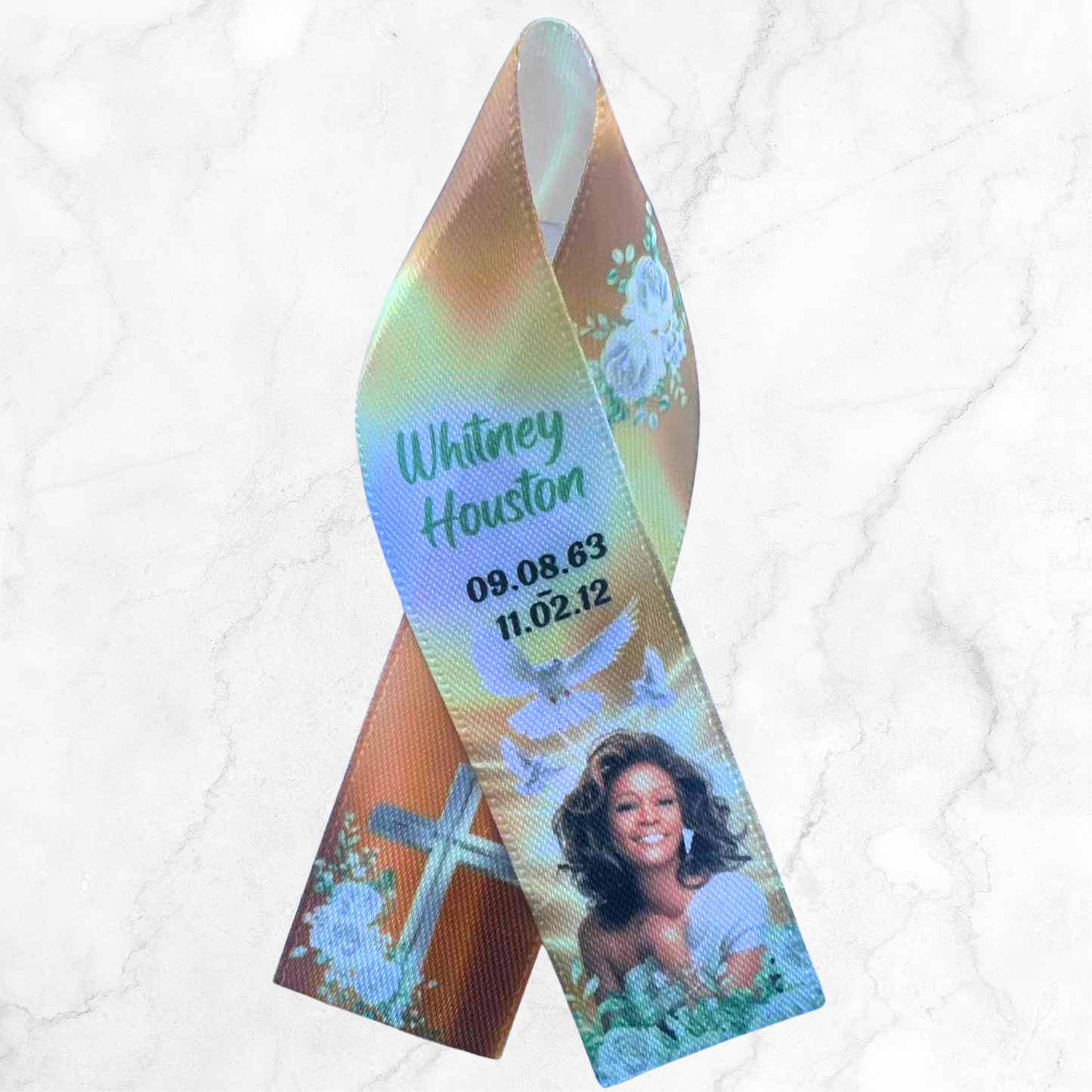 Personalised Memorial Ribbon – Custom Tribute Keepsake Whitney Gold Yellow White