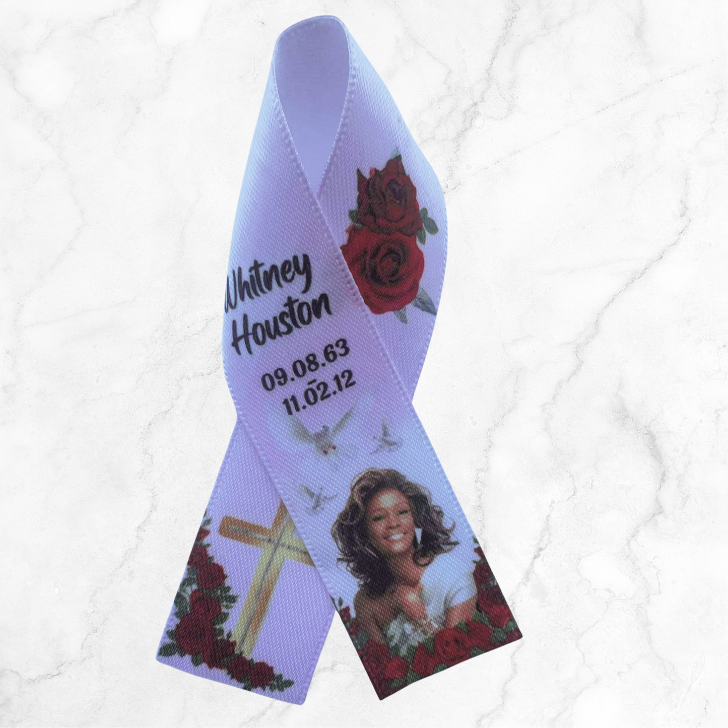 Personalised Memorial Ribbon – Custom Tribute Keepsake Whitney pink red roses