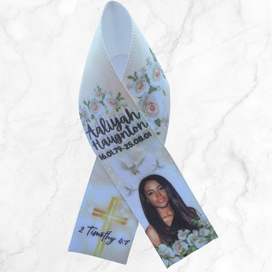 Personalised Memorial Ribbon β Custom Tribute Keepsake Aaliyah Cream White