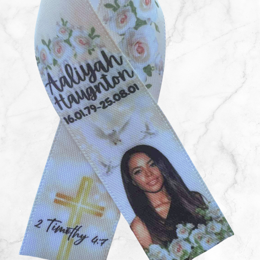Personalised Memorial Ribbon β Custom Tribute Keepsake Aaliyah Cream White