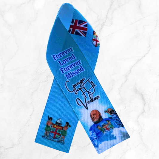 Personalised Memorial Ribbon β Custom Tribute Keepsake F1J1 Fiji crest + flag