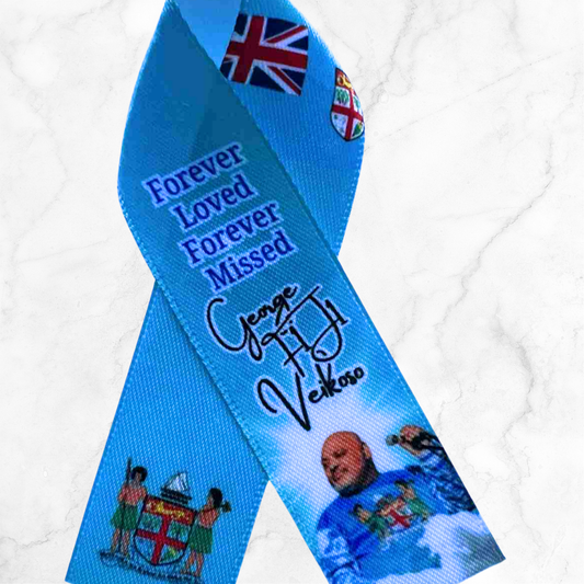 Personalised Memorial Ribbon β Custom Tribute Keepsake F1J1 Fiji crest + flag