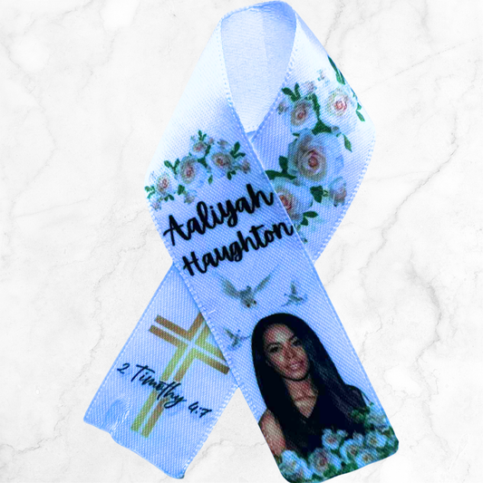 Personalised Memorial Ribbon β Custom Tribute Keepsake Aaliyah white + cross