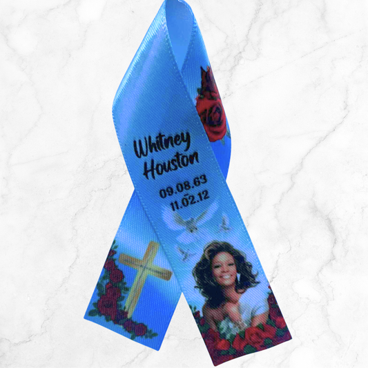 Personalised Memorial Ribbon β Custom Tribute Keepsake Whitney sky blue red roses