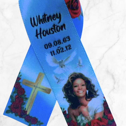 Personalised Memorial Ribbon β Custom Tribute Keepsake Whitney sky blue red roses