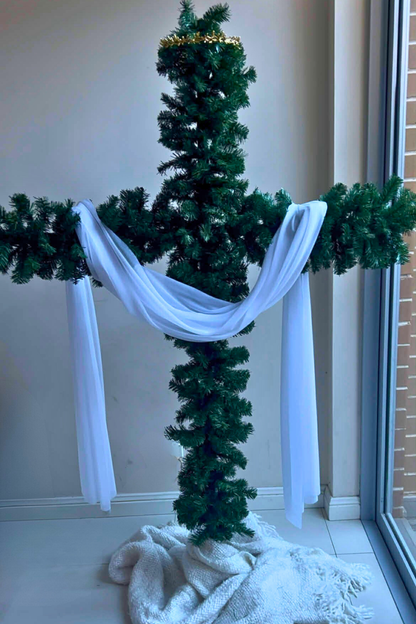 Crucifix Christmas Tree – Foldable Cross-Shaped Religious Christmas Tree, Nativity-Inspired Christian Christmas Tree Decor