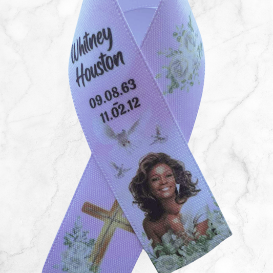 Personalised Memorial Ribbon – Custom Tribute Keepsake Whitney Pink white flowers
