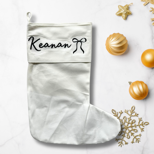 Classic off white Christmas Stocking – Custom Name Details