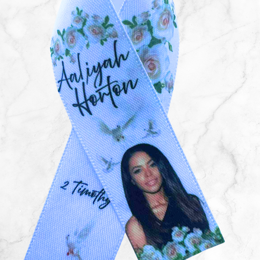 Personalised Memorial Ribbon – Custom Tribute Keepsake Aaliyah White