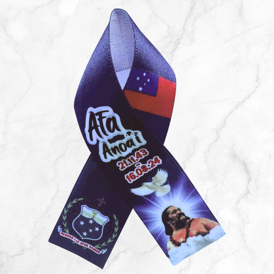 Personalised Memorial Ribbon – Custom Tribute Keepsake Afa Black Samoan crest