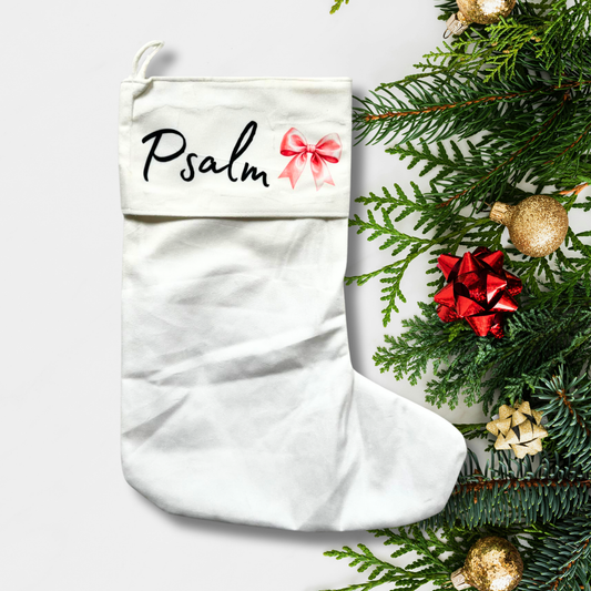 Classic off white Christmas Stocking – Custom Name Details