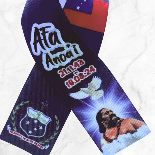 Personalised Memorial Ribbon – Custom Tribute Keepsake Afa Black Samoan crest